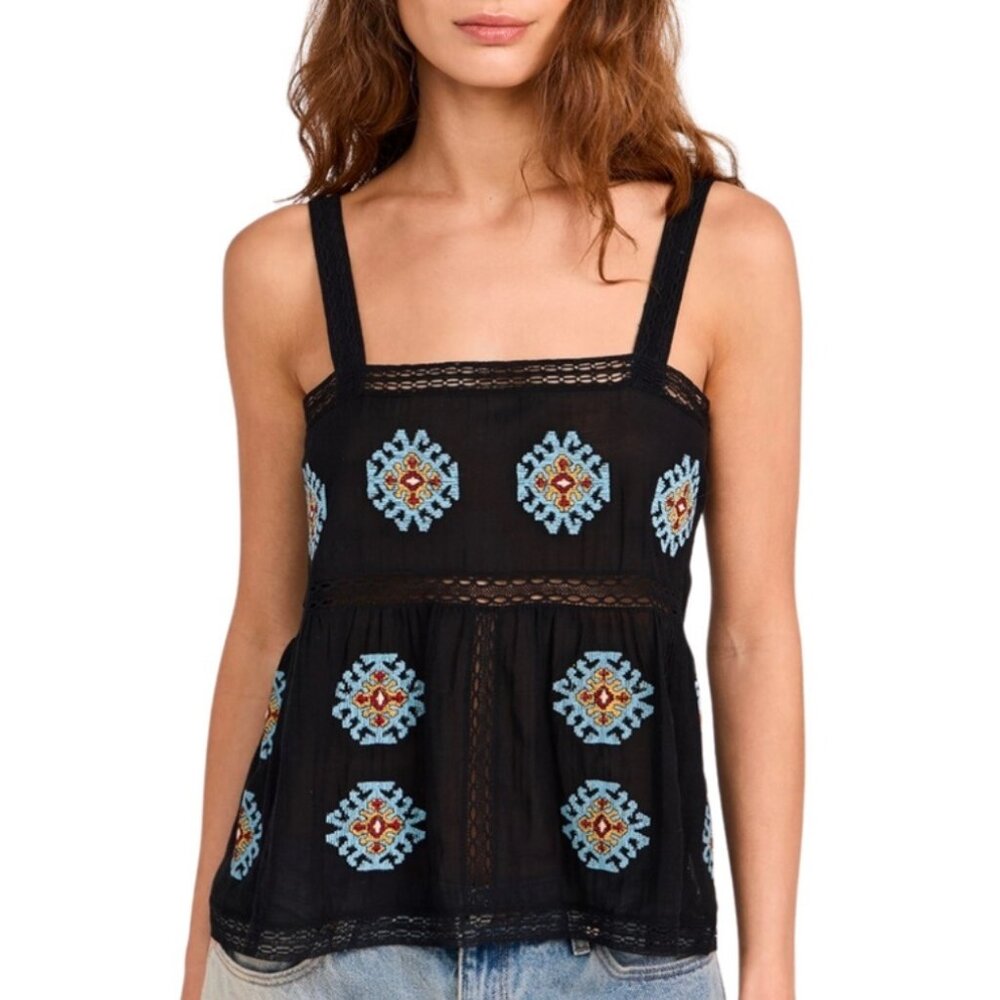 The Great. The‎ Roam Top with Folklore Embroidery Black Size 0 Cowgirl Boho